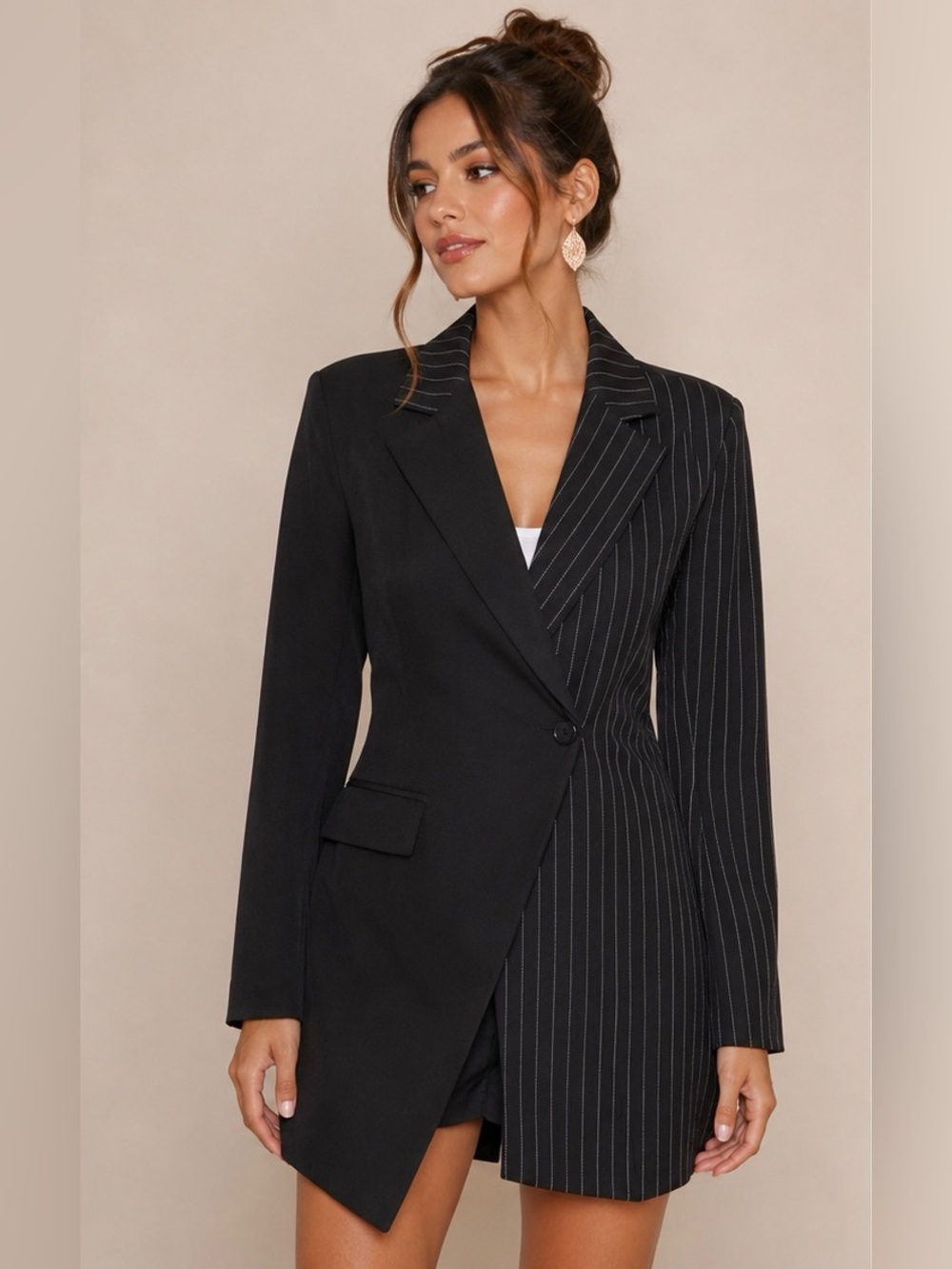 NWT Asymmetrical Pinstripe Blazer Dress Jacket Black Size Medium $299 Retail